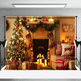 Aperturee - Fireplace Tree Stockings Christmas Family Backdrop